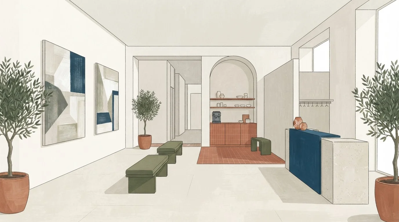 Illustrated venue setting: An art-gallery reception should protect the viewing space
