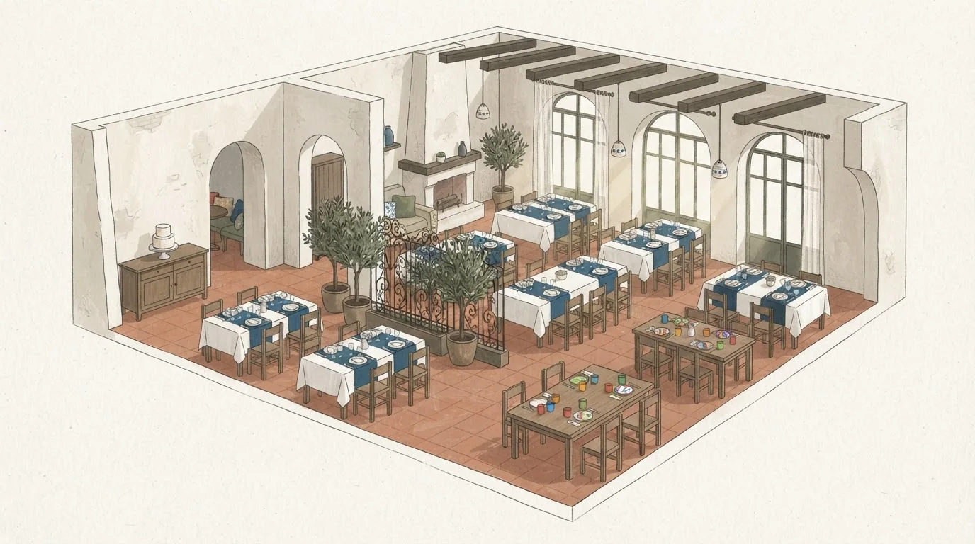 Illustrated venue setting: Baptism reception quotes: count adults and children separately
