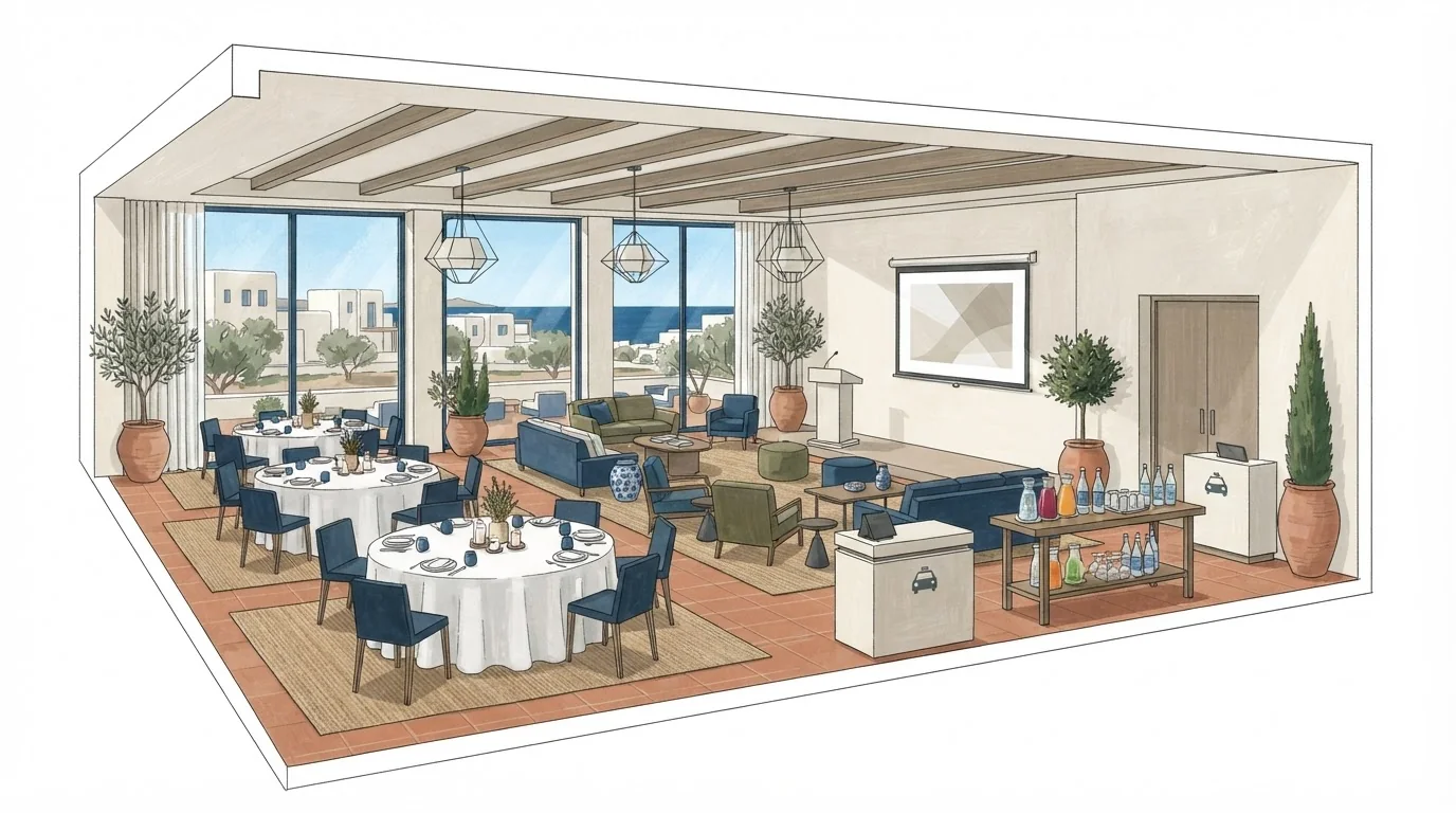 Illustrated venue setting: Athens company Christmas parties: seated dinner or reception?