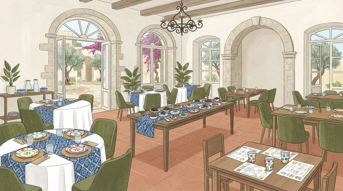 Illustrated venue setting: A Corfu reception menu should work for every table