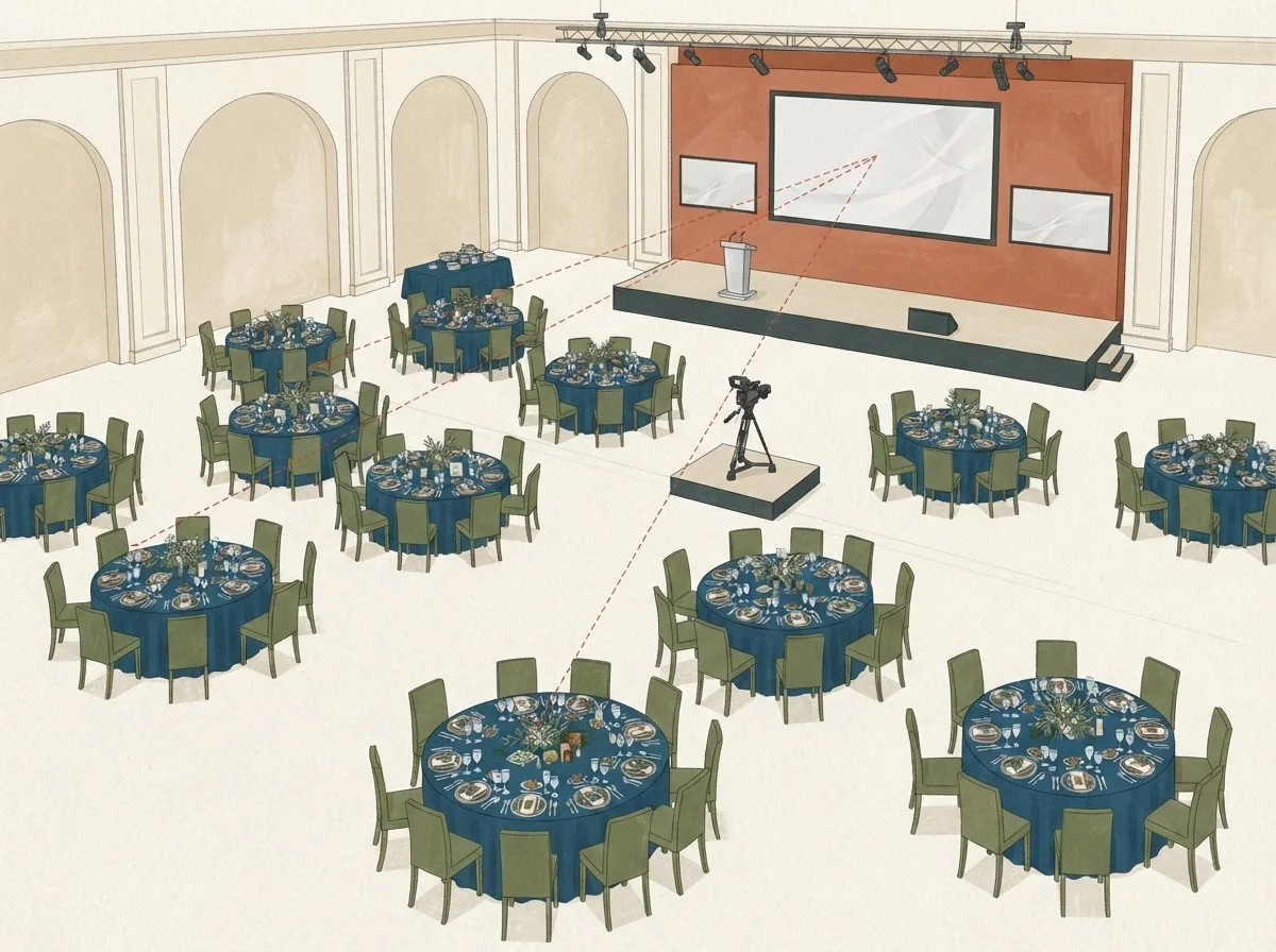Planning illustration: A gala dinner room must work from the back table