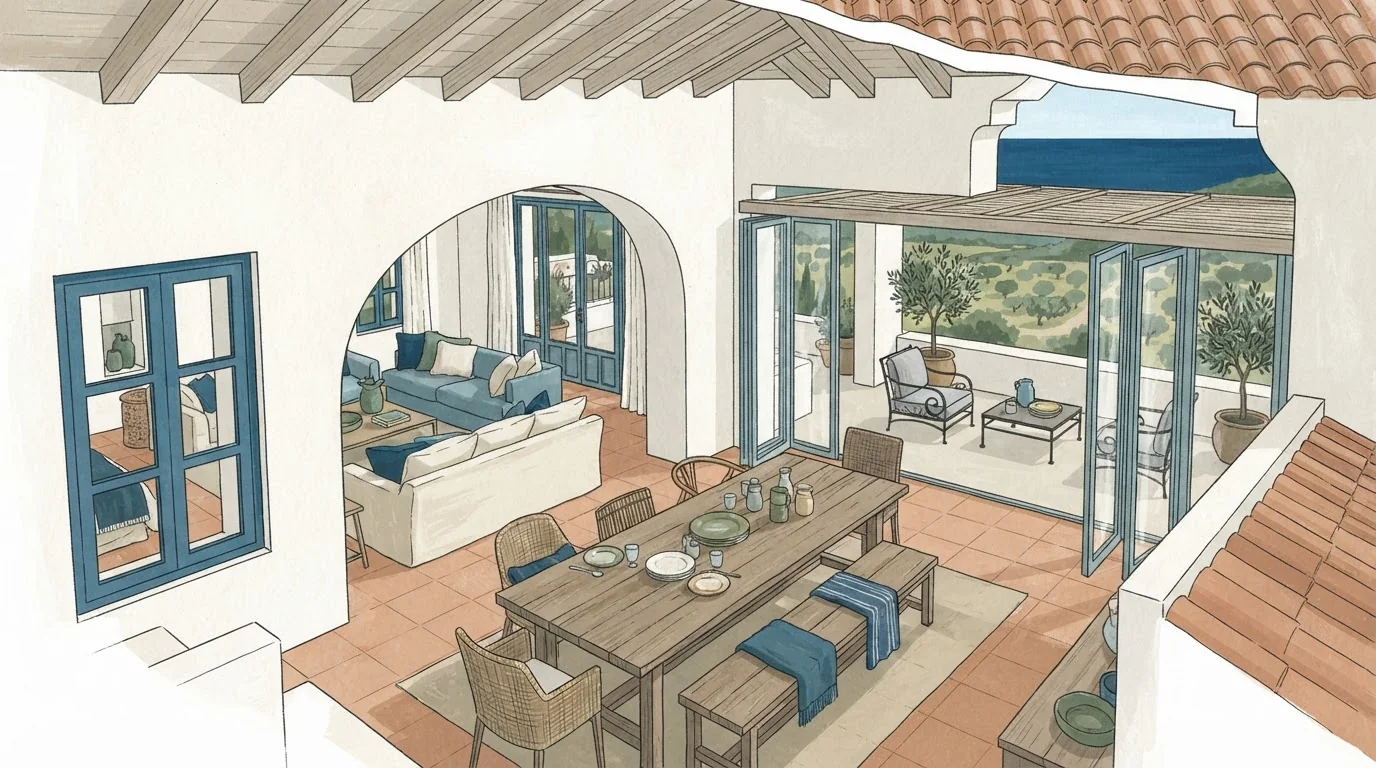 Illustrated venue setting: A family reunion in the Ionian Islands needs one clear base