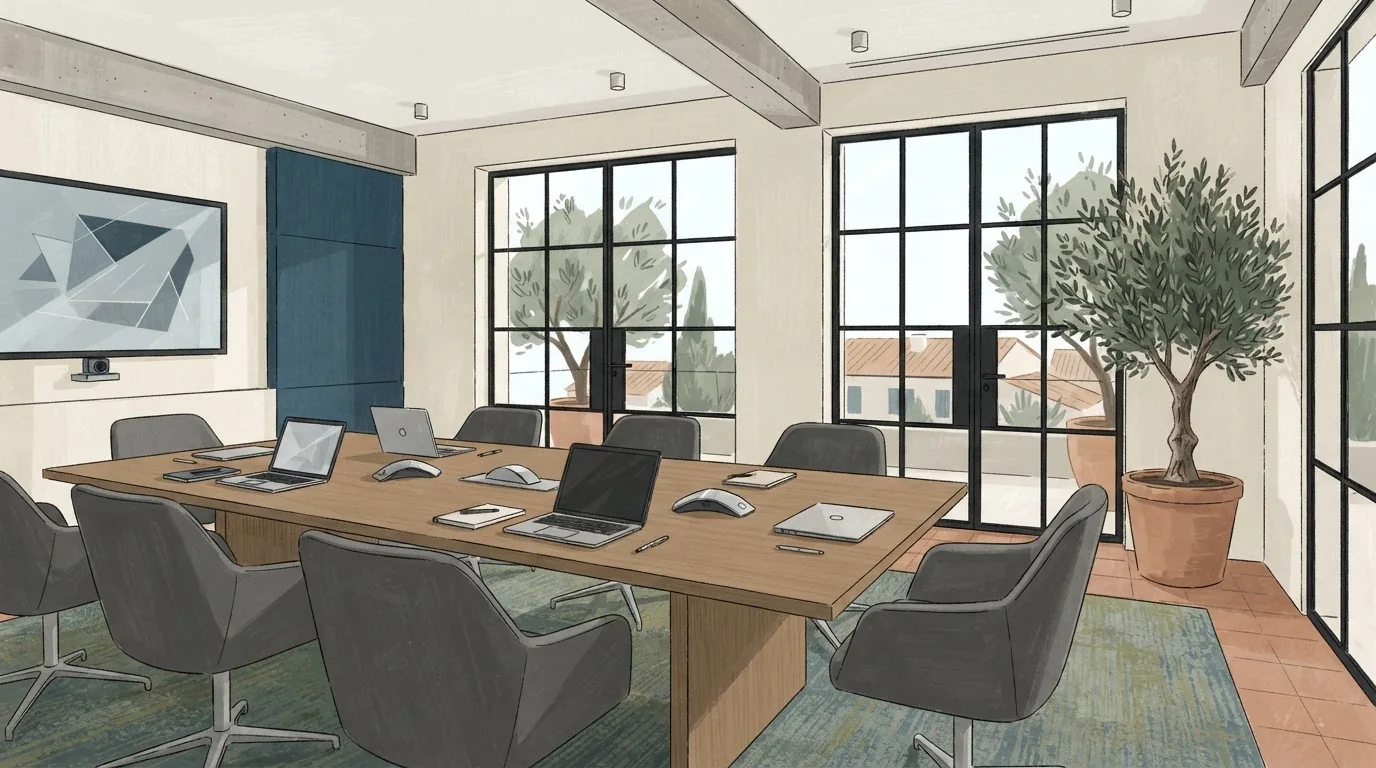 Illustrated venue setting: Athens meeting room hire: turn the day rate into a full brief
