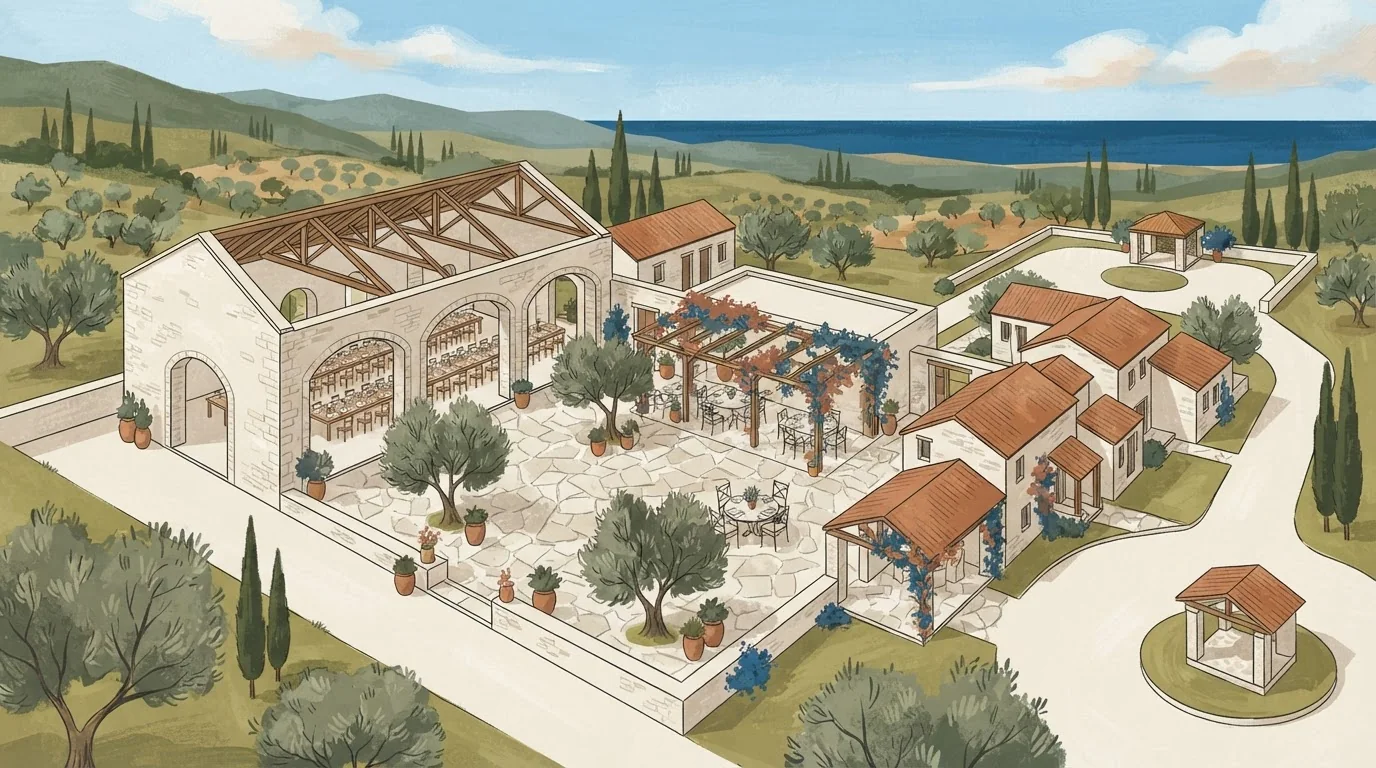 Illustrated venue setting: A Peloponnese estate weekend: keep the map honest