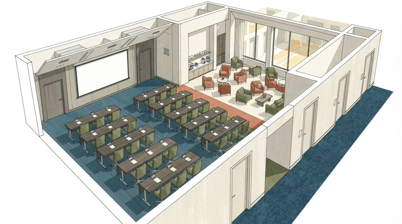 Illustrated venue setting: Keep the room block and the event-space quote together