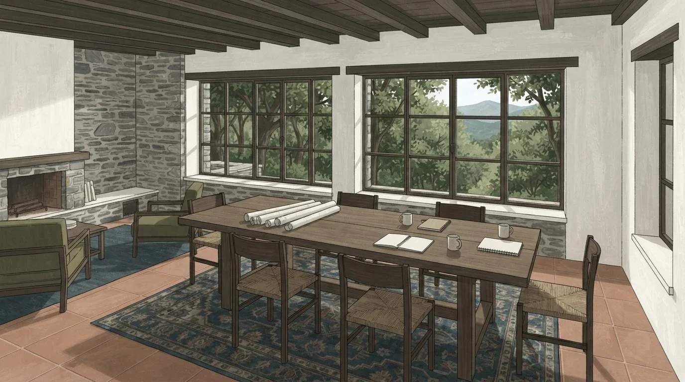 Illustrated venue setting: A Pelion retreat: keep the working day close together