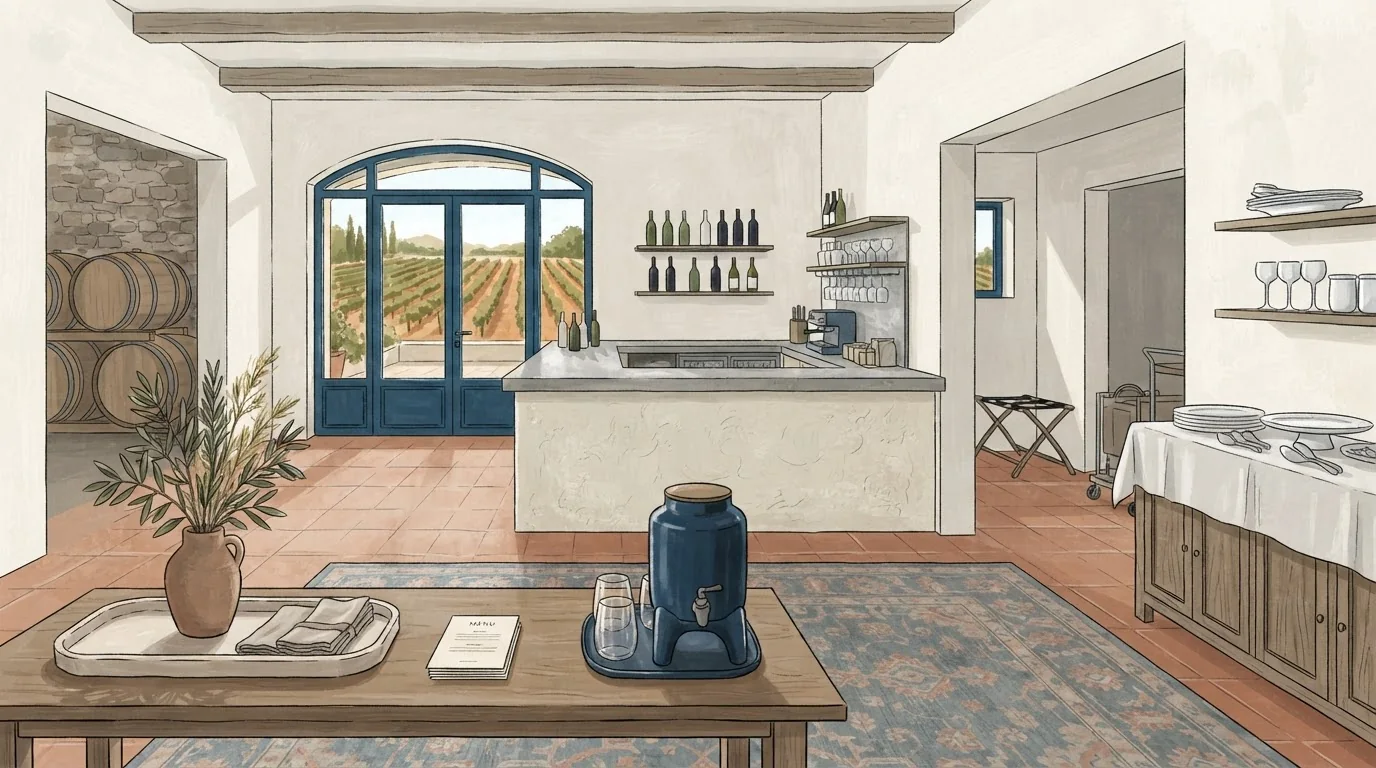 Illustrated venue setting: A winery event needs a production-day plan